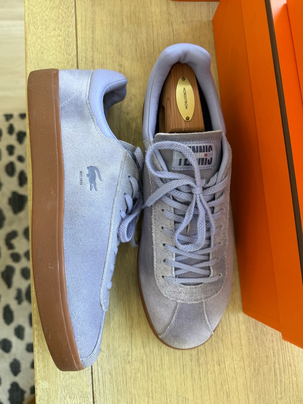 Lacoste Women’s Lavender Suede Low-Top Sneakers with Brown Sole - Picture 2 of 6